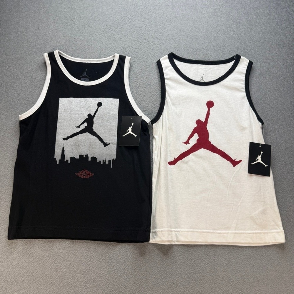 (Lot of 2) Jordan Tank Top Jumpman Graphic Regular Fit Size‎ 7 Black White NWT
